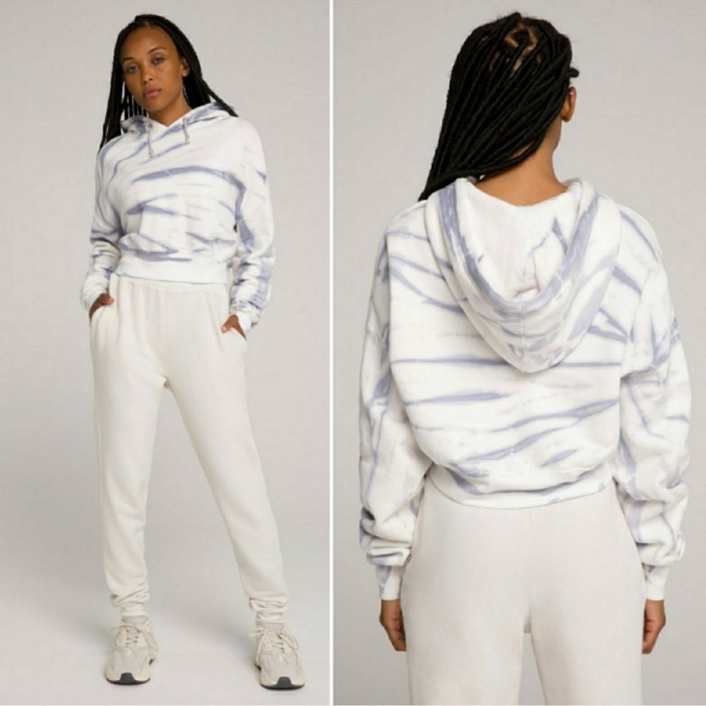 GOOD AMERICAN Cool Cropped Hoodie Sweatshirt Lilac Tie Dye Size 3 // Large NWT